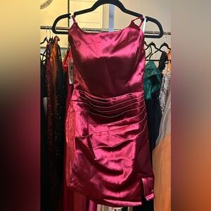 Elegant Satin Red Dress spaghetti straps with lace up back size 0